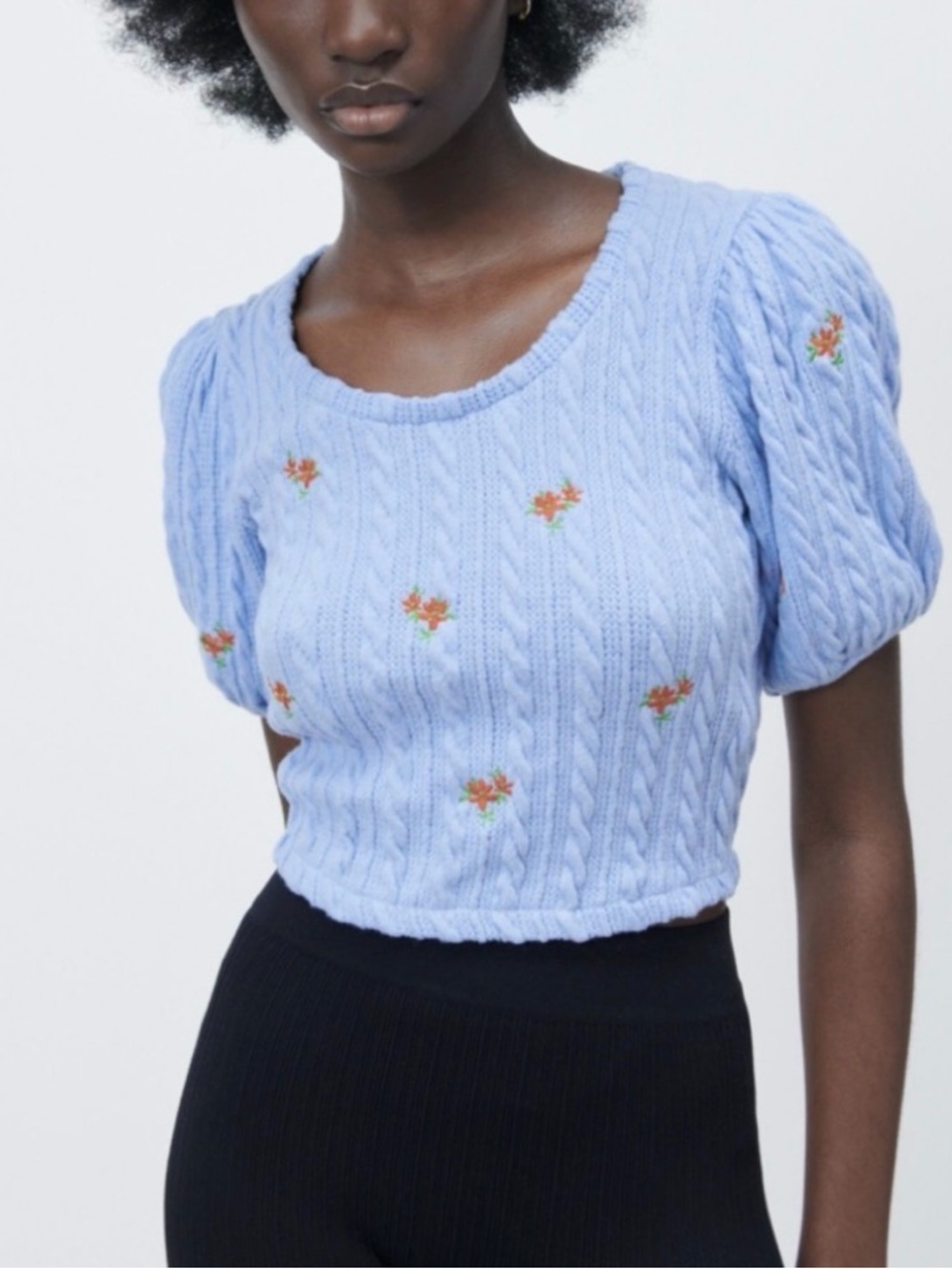 Zara Puff Sleeve Embroidered Blouse M